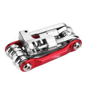 Kit De Reparation Multifonction 11 En 1 Pour Velo, Cle Hexagonale, Tournevis, Outil De Reparation Pliable, Rouge - Neuf