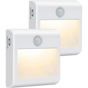 Lot De 2 Veilleuses À Détecteur De Mouvement À Coller Alimentées Par Piles, Lampes À Détecteur De Mouvement D'intérieur (Automatique/Marche/Arrêt), Éclairage De Placard Pour Couloir, Escalier, - Neuf
