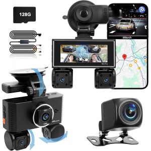 360 Degree Car Dashcam 360 Degree Dash Cam with 4 x 1080P Front and Rear Left Right Camera Touch Screen 24 Hours Parking Mode WiFi/GPS/G-Sensor/128GB Card/Reducer Cable - Neuf