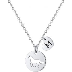 Kal-Collier Cheval Pour Filles Et Femmes En Acier Inoxydable Avec Pendentif En Forme De C?ur Creux - Cadeau Pour Filles Et Amateurs De Chevaux - Bijoux Délicats Pour Adolescentes, Petites Filles - Neuf