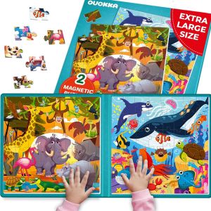 KAL-Puzzle Magnétique Enfant 3 4 5 Ans - 2X48 Pièces Jeux Magnétique Enfant - Jeux Voyage Avec Animaux D'Afrique Et Marins Pour 5 6 Ans - Cadeau Éducatif Pour Garçons Et Filles - Neuf