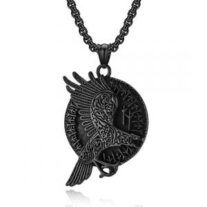 Collier Pour Homme Avec Pendentif En Acier Noir Vintage Représentant Un Corbeau Viking Nordique, Chaîne De 60 Cm. - Neuf