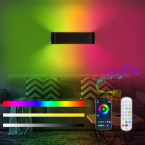 Smart Rgb Applique Murale Int&eacute;rieure Led Dimmable Multicolore T&eacute;l&eacute;commande Lampe Murale Chambre Luminaire App Contr&ocirc;le 213 Modes 16 Millions De Couleurs Synchronisation Musique Noire - Neuf