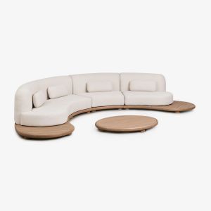 Ensemble De Jardin Avec Canap&eacute; Modulaire En U 4 Pi&egrave;ces Et Table Basse Ovale 120x95 Cm En Bois D'acacia Gerard Acacia Marron Clair - Neuf