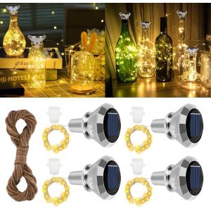 KAL-4 Pièces Guirlande Lumineuse Solaire Pour Bouteille, 2M 20 Led Solaires Lumières Pour Bouteille Diamant, Guirlande Lumineuse Bouteille Vin Étanche Pour Noël Bouteille Décoration Intérieur - Neuf
