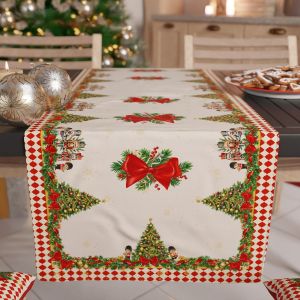 Chemin De Table De Noël 140x40 Cm En Microfibre Anallergique,Élégant Et Lavable,Décoration Festive Pour Salon Et Cuisine,Motif 'casse-Noisette',100% Fabriqué En Italie - Neuf
