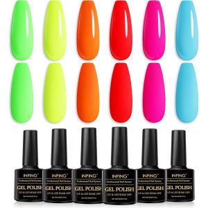 Vernis Semi Permanent Néon,6 Couleurs Rainbow Vert Jaune Orange Rouge Rose Bleu Vernis Gel Uv Semi Permanent,Soak Off Uv/Led Vernis À Ongles Pour Débutant Nail Art Diy,8ml - Neuf
