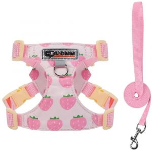Harnais Chien Avec Laisse, Léger Respirant Réglable Anti Traction Logo Réfléchissant - Motif Fraise Taille Xs - Efconnection - Neuf