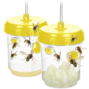 KALANKA-COM-FOUR® 2X Piège à guêpes Vivant ¿ Piège à Insectes Naturel à Suspendre et Poser ¿ Anti-Insectes respectueuse des Animaux pour l'extérieur ¿ Insectes Anti-guêpes (02 pièces - Jaune 13cm) - Neuf