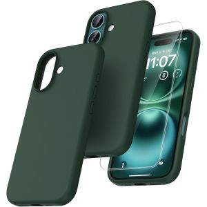 Maa-Coque Pour Iphone 16, Doublure Douce En Tissu Microfibre, Anti-Choc, Anti-Rayures, Coque En Silicone Pour Iphone 16 6,1 Pouces, Vert Alpin - Neuf