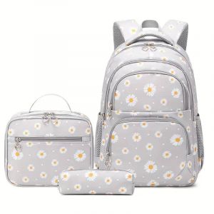 Ensemble sac &agrave; dos marguerite d&eacute;grad&eacute; 3pcs avec trousse, ado fille &eacute;cole - Neuf