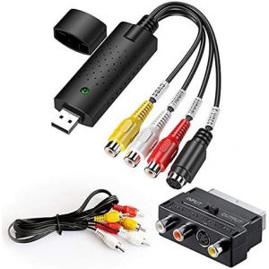 Numériseur Audio/Video USB 2.0 Version 2020 + Adaptateur péritel + câbles RCA,Compatible Windows 10,VHS,Carte d'acquisition vidéo USB,Hi8 - Neuf