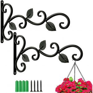 MEVRONISSHOP-Lot de 2 supports pour plantes murales, crochets muraux pour plantes, supports muraux en fer forgé, pour panier de plantes, pots de fleurs, lanternes et mangeoires pour oiseaux et cloche - Neuf