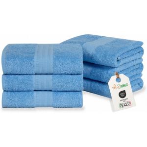 Tianyi-Set De 6 Serviettes Visage Et Invit&eacute; En Coton 40 X 75 En 100% Coton Fil&eacute; &Agrave; Anneau U2013 Set De Serviettes De Bain Extra Douces Et Absorbantes. Fabriqu&eacute; En Italie U2013 Bleu Clair - Neuf