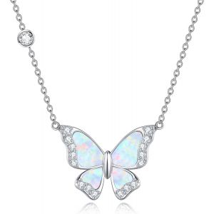 Cha&icirc;ne Papillon En Argent Sterling 925 Avec Pendentif En Opale Bleue - Cadeau Pour Femme,Fille,Petite Amie,Fille,M&egrave;re,&Eacute;pouse,Papillon - Neuf