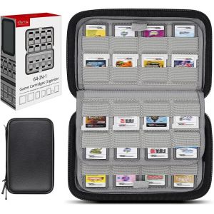 KAL-&Eacute;tui De Rangement Pour 64 Jeux 3Ds 2Ds Ds Ou Switch, Pochette Rigide Porte-Cartes Pour Ranger Et Organiser Cartouches De Jeu, Housse De Transport, Noir - Neuf