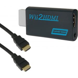 (Noir) Adaptateur Wii vers HDMI, convertisseur Wii vers HDMI 720P/1080P avec câble HDMI avec port HDMI et prise 3,5 mm ¿ Prend en charge tous les modes d'affichage Wii - Neuf