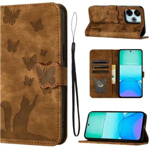 KAL-Housse Protection Pour Xiaomi Redmi 13 6.79 Pouces Mat&eacute;riau En Cuir Pu Coque Xiaomi Redmi 13 Avec Fentes Pour Cartes Coque Redmi 13 Marron - Neuf