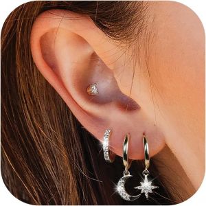 3 Paires Boucles D'oreilles Argent 925 Piercings Oreille Pour Femme Plaqu&eacute;e Or 14 Carats Petites Clou D'oreilles Mini Cr&eacute;oles Pour Plusieurs Cartilage Bijoux Femme[Bou9241523] - Neuf