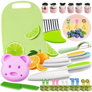 25 Pi&egrave;ces Kit de Couteau de Cuisine pour Enfants,Couteau Montessori,kit Securite de Cuisine,Enfants &agrave; Partir de 2 Ans,Pour Couper et Cuire les Fruits et L&eacute;gumes en Toute S&eacute;curit&eacute; - Neuf