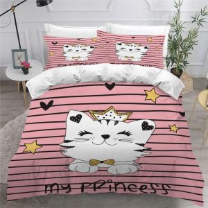 Housse De Couette X Enfant Chat D Imprim&eacute; Fille Parure De Lit Personnes Princesse Pi&egrave;ces Confortable Doux Microfibre Avec Fermeture &Eacute;clair Literie E - Neuf