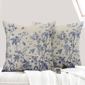 Cauc-Lot De 2 Decorative Housse De Coussin 45x45 Cm Flowers Housse De Canap&eacute; D&eacute;coratifs Motif Plante &Agrave; Fleurs Sauvages Taie D'oreiller Pour Maison Salon Chambre Et Ferme - Croquis De Fleurs - Neuf
