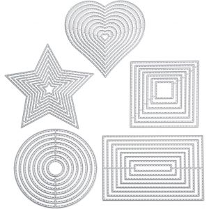 Mevronisshop-5 Pi&egrave;ces Gabarit De Poin&ccedil;onnage Matrice De Decoupe Kit G&eacute;om&eacute;trique Matrices De D&eacute;coupe Carr&eacute; Rectangulaire Cercle &Eacute;toile Cadre Coeur Gaufrage,Cutting Dies De Decoupe Pour Scrapbooking Al - Neuf