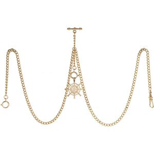 Montre De Poche Double Albert Pour Homme - Chaîne À Maillons Gourmette - Porte-Clés À 3 Crochets - Avec Pendentif En Forme De Gouvernail Antique - Neuf