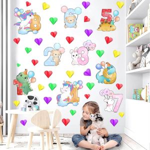 TRAHOO-Stickers Mural Lumineux Chiffre et Licornes/Dinosaure/Lapin/Ourse, Lumineuses Wall Stickers Ballon, Autocollant Mural Fluorescent, Phosphorescentes Stickers Muraux Cadeau pour D'enfants Garçon - Neuf