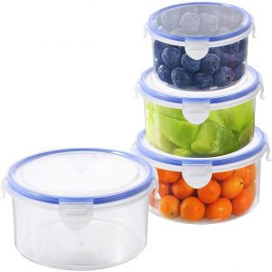 Lot De 4 Boite Plastique Alimentaire,Boite Alimentaire Hermetique Avec Couvercle,Boîtes De Conservation Alimentaires,Récipients Hermétiques Pour Aliments,Pour Congélateur À Ondes Micro,Lave-Vaisselle - Neuf