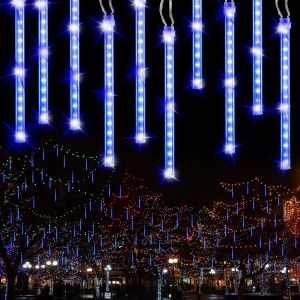 lbgwp60-Guirlande Noël Extérieure 30Cm 10 Tube 240 Led Météores Pluie Lumières Étanche Ip44 Éclairage Pour Décoration De Arbre Mariage Intérieur Fête Jardin, Bleu - Neuf