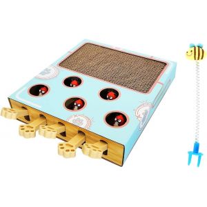 Letnerny-Planche À Gratter En Carton Ondulé Avec Jeu Interactif De Taupe Et Bâton De Taquinerie Pour Chat Tapis À Gratter 3 En 1 Pour Chats D'intérieur Planche D'activités Multi-U S Pour Chats - Neuf