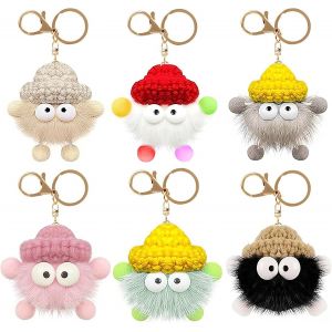 KAL-6 Pi&egrave;ces Porte-Cl&eacute;s En Pompon Animal Mignon, Doux Porte Clef Pompon Avec Porte-Cl&eacute;s, Femmes Filles Porte-Cl&eacute;s En Peluche Pour Sac &Agrave; Main Cl&eacute;s Gobelet Sac &Agrave; Dos D&eacute;coration - Neuf
