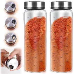 Pots à Épices en Verre Borosilicaté: 2 Pièces 500ml Grand Bocaux Epices Avec Couvercle Pivotant,Salière à Épices 3 Types de Trous,Pots à Épices pour Conserver Les Epices Cuisine.[D29] - Neuf