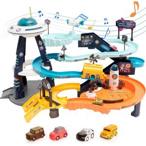 KAJGL-Circuit Voiture Enfant,Piste Aventure De Voiture Jouet Sur Le Thème De L'Espace Pour Enfants Avec 2 Parkings Et 4 Voitures,Jeux D'Educatifs Montessori Pour Garçon Fille 3-14 Ans - Neuf