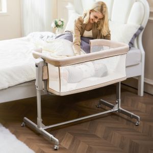 Bébé Cododo,Berceau 3-En-1 À Bascule Avec Roues Lit Bébé Réglable En Hauteur (6 Positions),Matelas Doux Et Mousse Respirante Pour Nouveau-Nés Et Nourrissons - Neuf