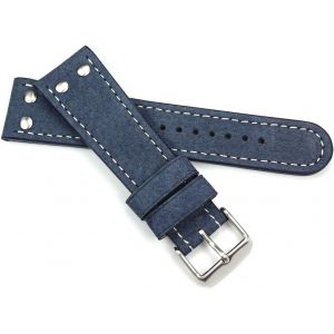 Eryi-24 Mm Bracelet En Cuir Aviateur Militaire Otan Montres Ruban Extra Forte Genuine Pilot Aviator Style Cuir Bleu Wb - Neuf