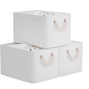 lbgwp60-Lot De 3 Boîtes De Rangement Pliables, 33 X 23 X 20 Cm Paniers Tissu,Organisateur De Vêtements, Avec Cordon De Serrage Et 2 Poignées, Blanc - Neuf