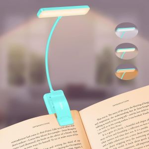 Kalanka-Lampe De Lecture 19 Led, Liseuse Lampe Clip Rechargeable, Protection Des Yeux, Gradation En Continu & 3 Couleurs (Ambre/Blanc/Mixte), 360° Cou Flexible, Longue Durée, Portable Pour Lire-Bleu - Neuf