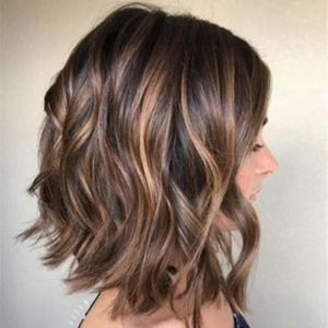 Femmes Brun Bob Style Longueur Moyenne Perruque Naturel Boucl&eacute; Ondul&eacute; Cheveux Pleins Perruques - Neuf