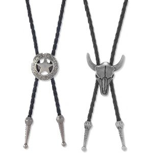 Cauc-2 Pi&egrave;ces Cravate Bolo En Cuir, Cowboy Occidental Cravate R&eacute;glable Collier De Cr&acirc;ne De Vache, Collier Bolo En Cuir Accessoires De Costume Bolo Tie Pour Homme Femme, Style Vintage - Neuf