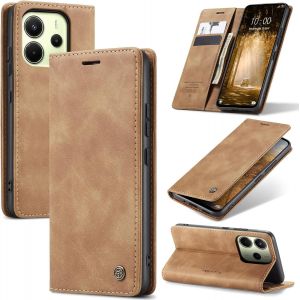 ELVORIX-Coque pour Xiaomi Redmi Note 14 4G Premium Housse Cuir Protection Pochette Rabat Portefeuille Flip Case Porte Magn&eacute;tique Coque &Eacute;tui pour Redmi Note 14 4G, Brun - Neuf