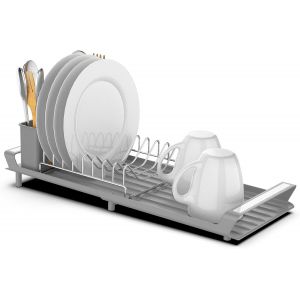 Eryi-Egoutoire Vaisselle Cuisine, Inox Égouttoirs À Vaisselle Extensible Egouttoir Vaisselle Avec Porte-Ustensiles - Gris - Neuf