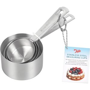 Eryi-Set De 4 Tasses Doseuses En Acier Inoxydable, Mesures En Millilitres Et En Tasses, Empilables Pour Un Rangement Facile, Argent Métallique - Neuf