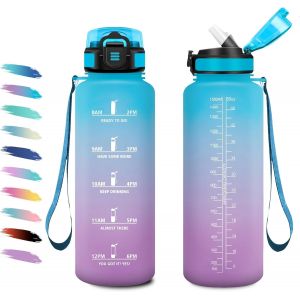 Kalanka-Gourde 1.5l, Bouteille D'eau Sport Avec Paille, Bouteille Motivation Avec Marqueur De Temps, Anti-Fuite & Réutilisable, Gourde Grande Pour Fitness, Voyage, Course À Pied, Extérieur, Cyclisme - Neuf