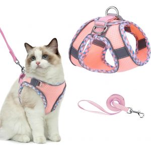 Harnais Chat, Harnais Petit Chien Laisse Anti &Eacute;vasion, Harnais Chaton R&eacute;glable, Chat Refl&eacute;chissant Gilet Respirant, Harnais Et Laisse S&eacute;curit&eacute;, Harness Harnais Pour Chats Puppy, Rose-Xs - Neuf