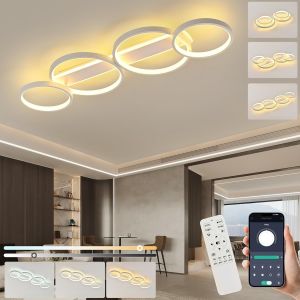 Ulteronixshop-Plafonnier Led,Moderne Lampe De Plafond 60w 3000k-6000k,4 Anneaux Ronde Design Chambre Eclairage,Lampe Lustre Avec Telecommande App Dimmable,Luminaire Interieur Deco Pour Salon Bureau C - Neuf