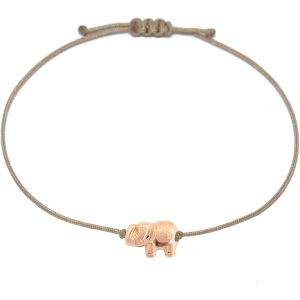 Bracelet Éléphant Or Rose Sur Ruban Marron Bracelet Avec Éléphant En Or Rose - Taille Réglable - Pour Femme Et Fille - Neuf
