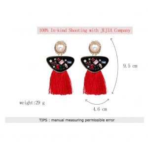 Boucles D'oreilles Pendantes A Pampilles En Alliage Plaque Or Pour Femme (Rouge) - Neuf