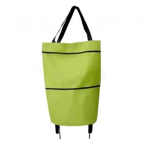 HJLIAN Sac de courses pliable vert a roulettes, couleur unie, extensible, en tissu Oxford, pliable, a roulettes - Neuf